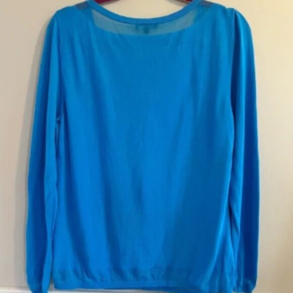 Lafayette 148 New York Lightweight Sweater in Blue Large Yacht Wife *Repaired* - Picture 2 of 10